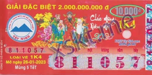 Mẫu vé sô xổ số Tây Ninh ngày 26/1/2023