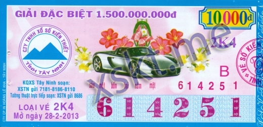 Mẫu vé sô xổ số Tây Ninh ngày 28/2/2013