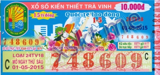 Mẫu vé sô xổ số Trà Vinh ngày 1/5/2015