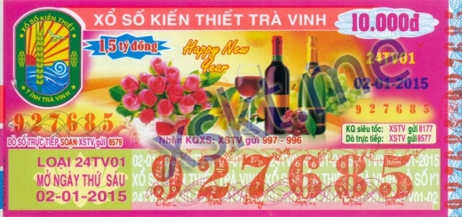Mẫu vé sô xổ số Trà Vinh ngày 2/1/2015