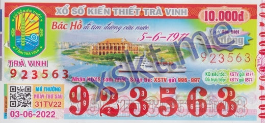 Mẫu vé sô xổ số Trà Vinh ngày 3/6/2022