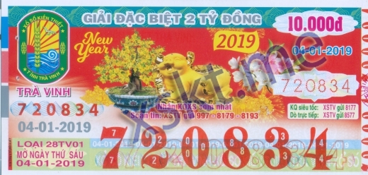 Mẫu vé sô xổ số Trà Vinh ngày 4/1/2019