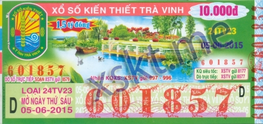 Mẫu vé sô xổ số Trà Vinh ngày 5/6/2015