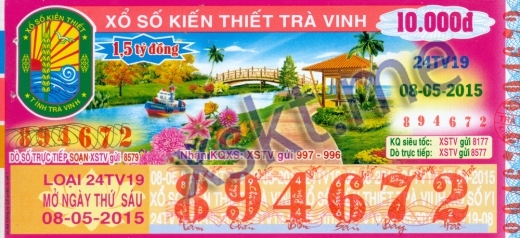 Mẫu vé sô xổ số Trà Vinh ngày 8/5/2015