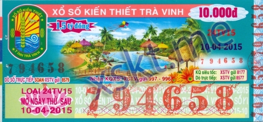 Mẫu vé sô xổ số Trà Vinh ngày 10/4/2015