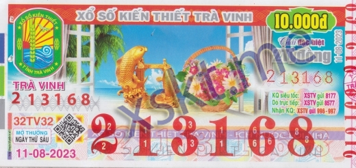 Mẫu vé sô xổ số Trà Vinh ngày 11/8/2023