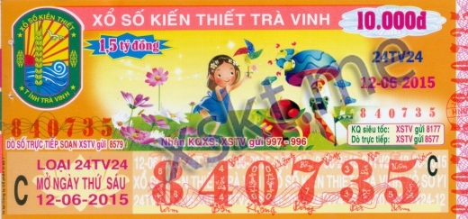 Mẫu vé sô xổ số Trà Vinh ngày 12/6/2015