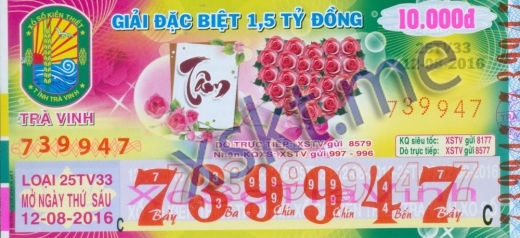 Mẫu vé sô xổ số Trà Vinh ngày 12/8/2016