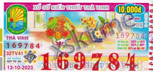 Mẫu vé sô xổ số Trà Vinh ngày 13/10/2023