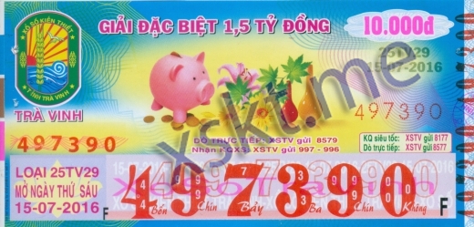 Mẫu vé sô xổ số Trà Vinh ngày 15/7/2016