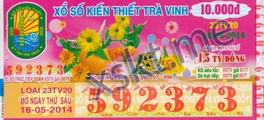 Mẫu vé sô xổ số Trà Vinh ngày 16/5/2014