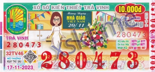 Mẫu vé sô xổ số Trà Vinh ngày 17/11/2023