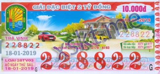 Mẫu vé sô xổ số Trà Vinh ngày 18/1/2019