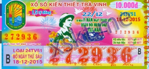 Mẫu vé sô xổ số Trà Vinh ngày 18/12/2015