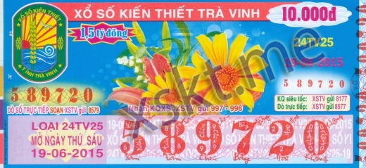 Mẫu vé sô xổ số Trà Vinh ngày 19/6/2015