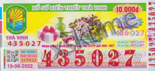 Mẫu vé sô xổ số Trà Vinh ngày 19/8/2022
