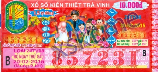 Mẫu vé sô xổ số Trà Vinh ngày 20/2/2015