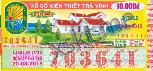Mẫu vé sô xổ số Trà Vinh ngày 20/3/2015