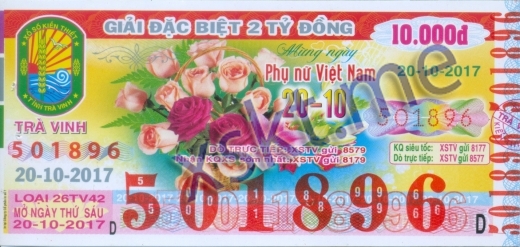 Mẫu vé sô xổ số Trà Vinh ngày 20/10/2017
