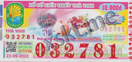 Mẫu vé sô xổ số Trà Vinh ngày 23/9/2022
