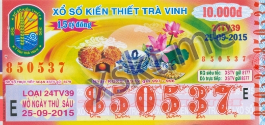 Mẫu vé sô xổ số Trà Vinh ngày 25/9/2015