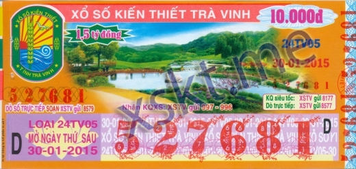 Mẫu vé sô xổ số Trà Vinh ngày 30/1/2015