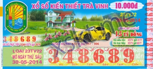 Mẫu vé sô xổ số Trà Vinh ngày 30/5/2014