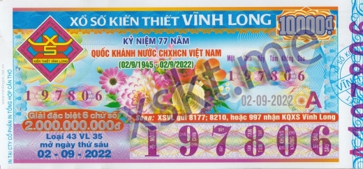 Mẫu vé sô xổ số Vĩnh Long ngày 2/9/2022
