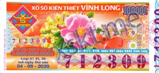 Mẫu vé sô xổ số Vĩnh Long ngày 4/9/2020