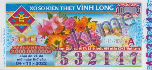 Mẫu vé sô xổ số Vĩnh Long ngày 4/11/2022