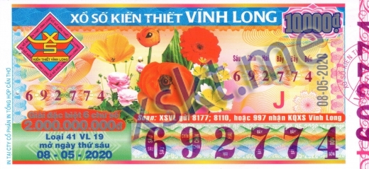 Mẫu vé sô xổ số Vĩnh Long ngày 8/5/2020