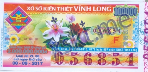 Mẫu vé sô xổ số Vĩnh Long ngày 8/9/2017