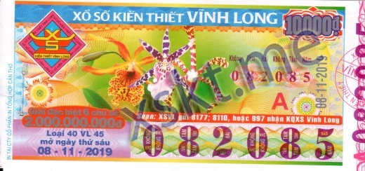 Mẫu vé sô xổ số Vĩnh Long ngày 8/11/2019