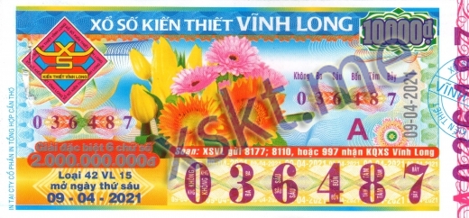 Mẫu vé sô xổ số Vĩnh Long ngày 9/4/2021
