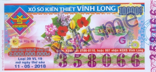 Mẫu vé sô xổ số Vĩnh Long ngày 11/5/2018