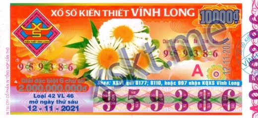Mẫu vé sô xổ số Vĩnh Long ngày 12/11/2021