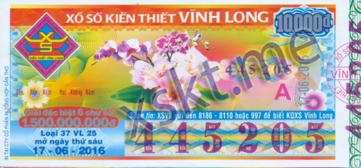 Mẫu vé sô xổ số Vĩnh Long ngày 17/6/2016