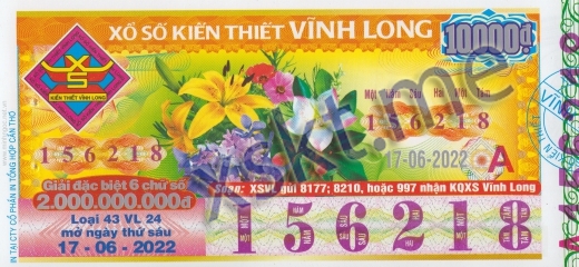 Mẫu vé sô xổ số Vĩnh Long ngày 17/6/2022