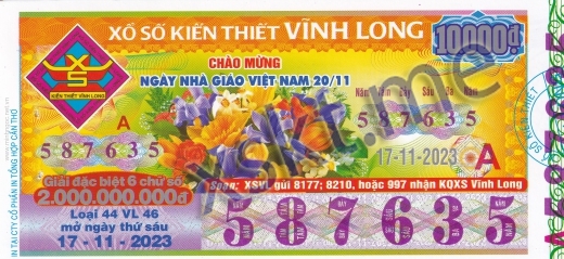 Mẫu vé sô xổ số Vĩnh Long ngày 17/11/2023