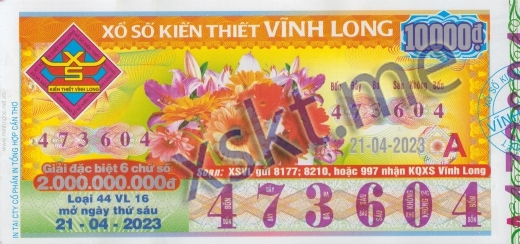 Mẫu vé sô xổ số Vĩnh Long ngày 21/4/2023