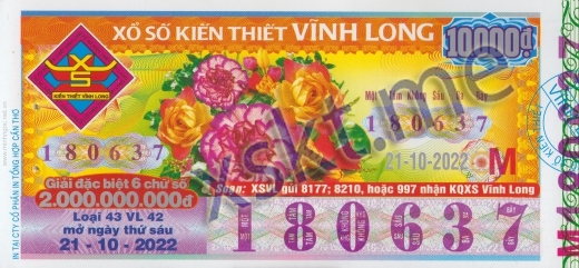 Mẫu vé sô xổ số Vĩnh Long ngày 21/10/2022
