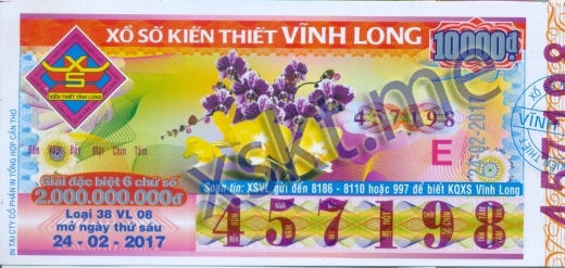 Mẫu vé sô xổ số Vĩnh Long ngày 24/2/2017