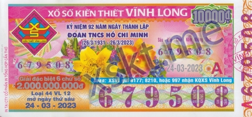 Mẫu vé sô xổ số Vĩnh Long ngày 24/3/2023