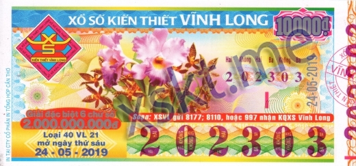 Mẫu vé sô xổ số Vĩnh Long ngày 24/5/2019