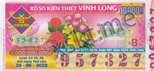 Mẫu vé sô xổ số Vĩnh Long ngày 24/6/2022