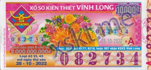 Mẫu vé sô xổ số Vĩnh Long ngày 28/10/2022