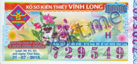 Mẫu vé sô xổ số Vĩnh Long ngày 31/7/2015