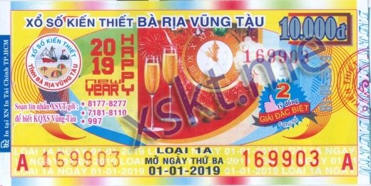 Mẫu vé sô xổ số Vũng Tàu ngày 1/1/2019