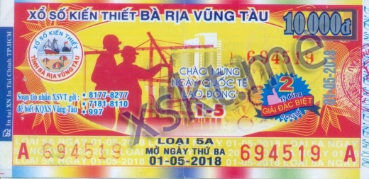 Mẫu vé sô xổ số Vũng Tàu ngày 1/5/2018