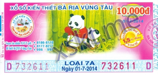 Mẫu vé sô xổ số Vũng Tàu ngày 1/7/2014